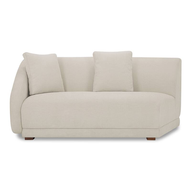 NADAAL STUDIOS Solace Left Arm Facing Modular Sofa, Deep Foam & Fiber Cushioning, Plinth Base, Two Toss Cushions, White - Off White - Left Facing
