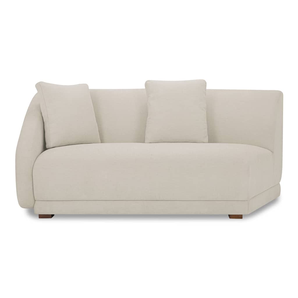 NADAAL STUDIOS Solace Left Arm Facing Modular Sofa, Deep Foam & Fiber Cushioning, Plinth Base, Two Toss Cushions, White