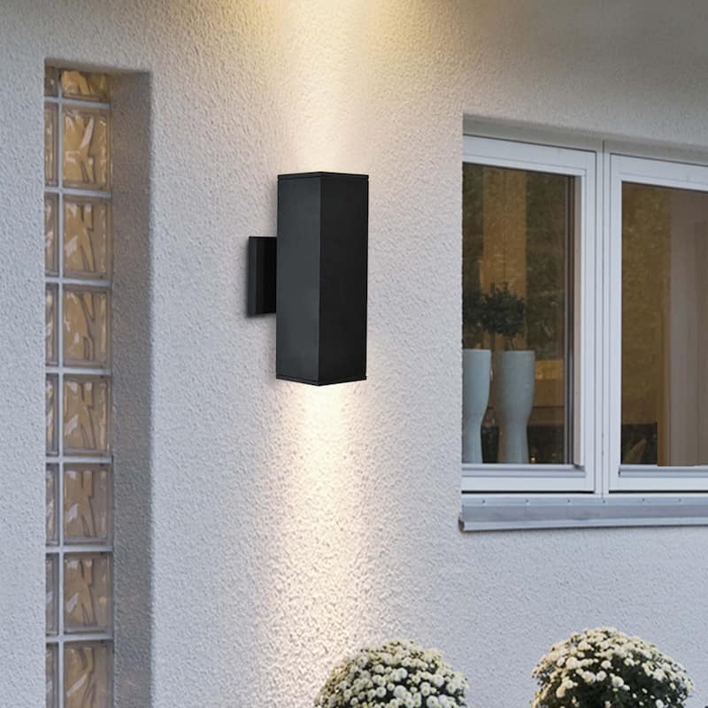 2-Light Modern Industrial Farmhouse 11.02'' Matte Black Outdoor Wall Sconce - N/A