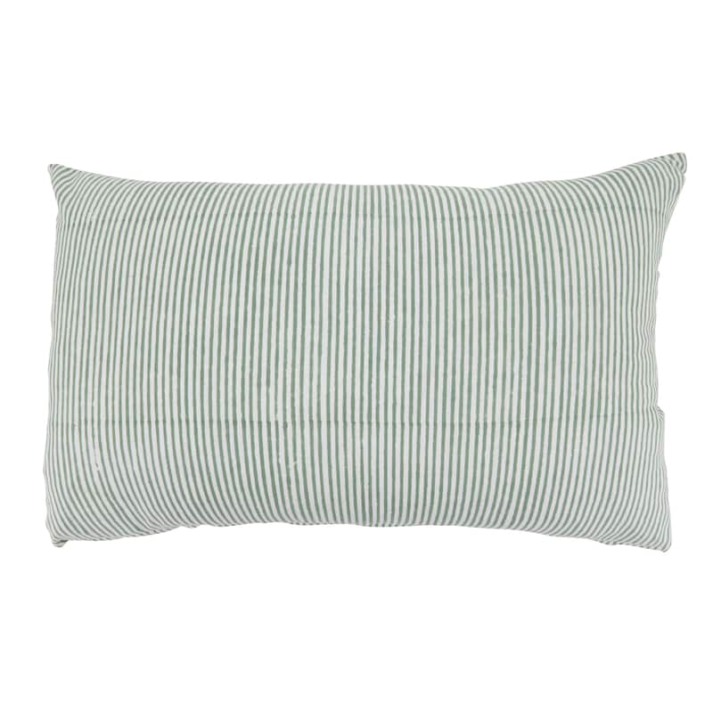 Classic Stripe Cotton Throw Pillow - Timeless Ticking Stripe Design for Sofa, Bed & Accent Styling, 14"x22" - Green - 14"x22" - Cover Only
