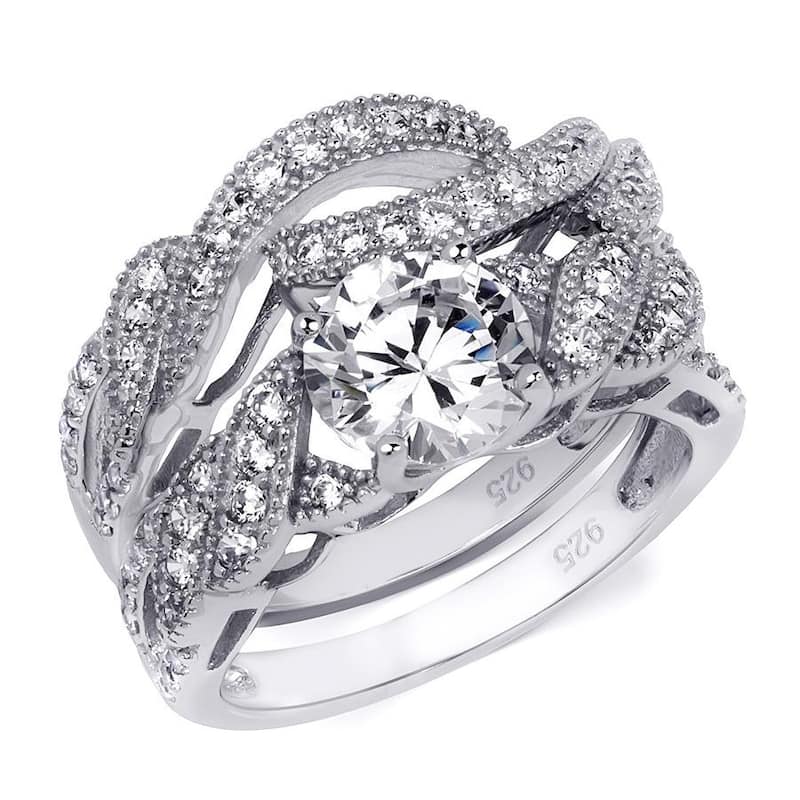 Sterling Silver 3.80 Carat Wedding Band Engagement Ring Set Round Cut