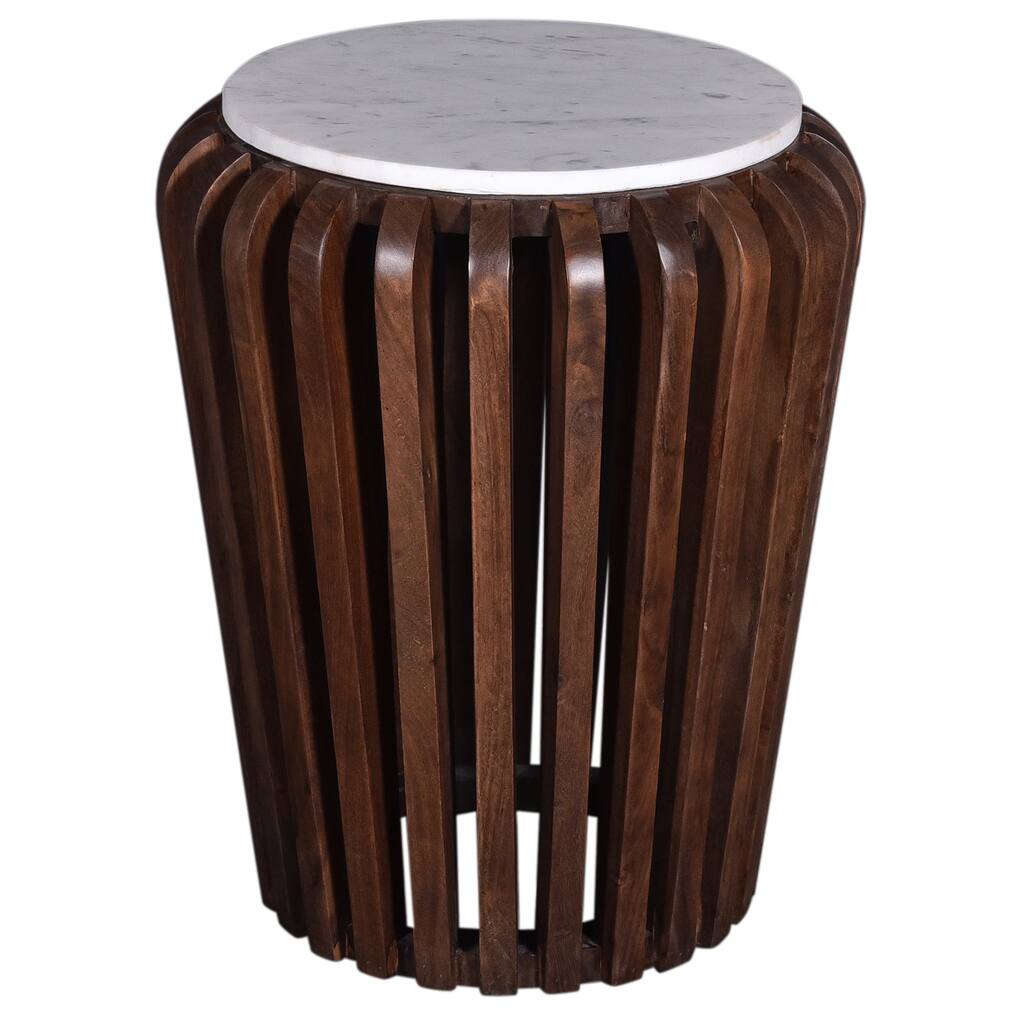 Modern Solid Wood Round End Table with Marble Top, Furniture Sofa Table