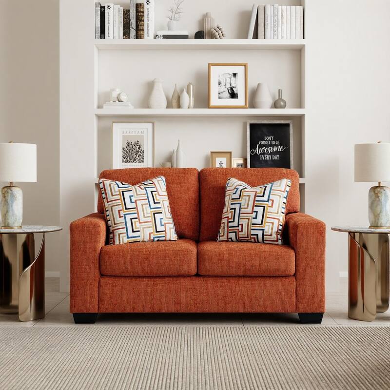 Roundhill Furniture Amoria 2-Piece Living Room Set with Four Accent Pillows, Rust Terra Chenille Upholstery