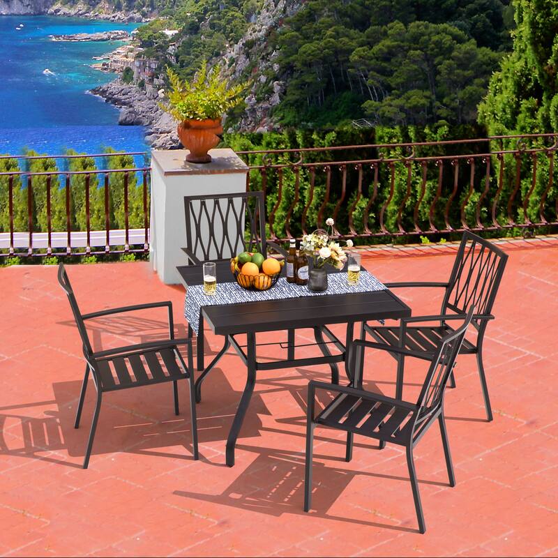 Outdoor 5-Piece Dining Set with Umbrella Hole, Black