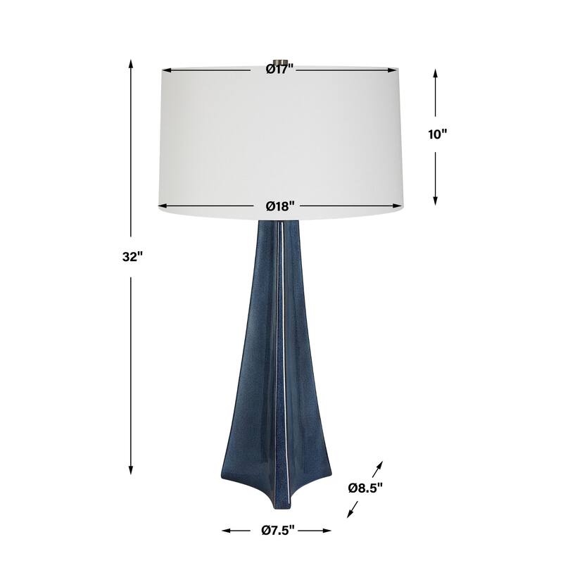 Scalloped Table Lamp with Tapered Shade - 32" - Blue