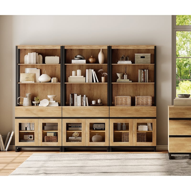 3 PCS Modern 72" Tall Bookcase with 3 Drawers and Open Book Shelfs for Home Office, Living room.