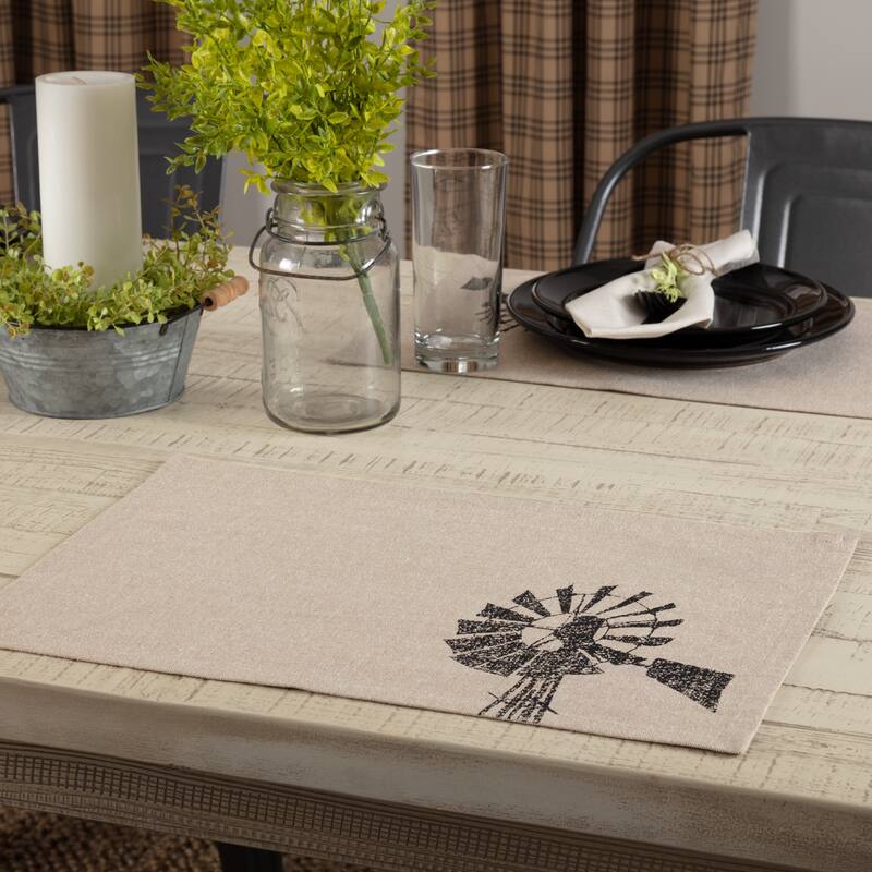 Sawyer Mill Charcoal Windmill Placemat Set of 6 12x18 - Placemat 12x18