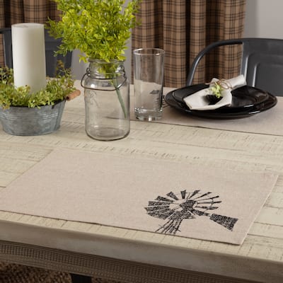 Sawyer Mill Charcoal Windmill Placemat Set of 6 12x18 - Placemat 12x18