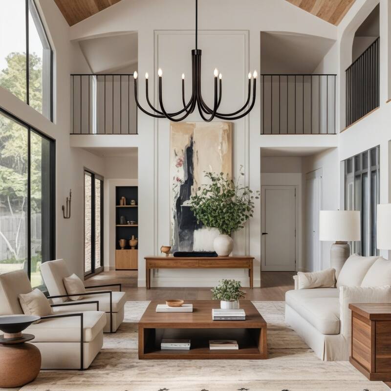 Modern Farmhouse Black 8-Light Chandelier Large Classic Candle Light for Dining Living Room Foyer - Matte Black - W44.1"xH25.2"