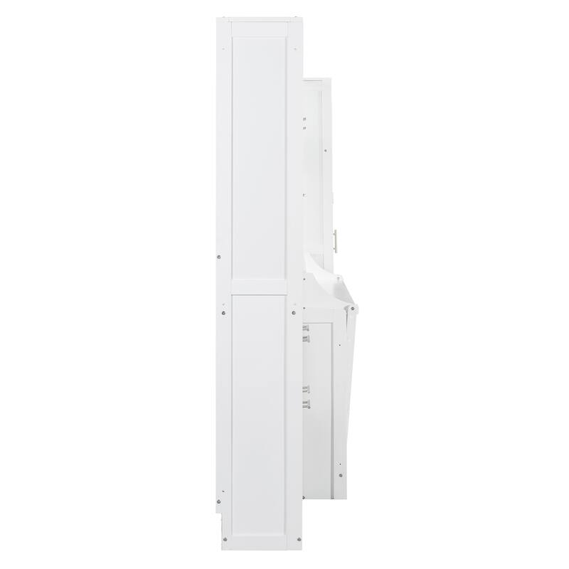 Full/Queen Murphy Bed with Built-In Closet & Drawers Foldable Space-Saving Wall Bed Adjustable Shelves, Customizable Layout