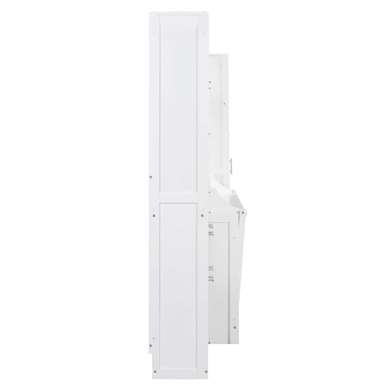 Large Wall Cabinet Storage Murphy Bed Convertible Study Table with Side Bookcase, Closet, Flip Top Storage Cabinet and Drawers