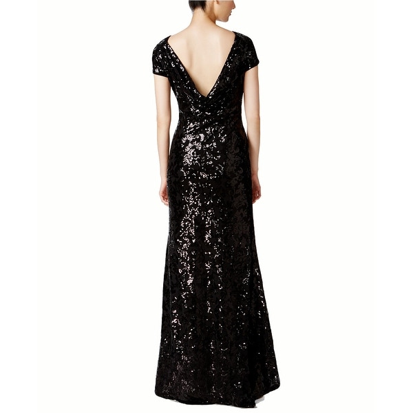 calvin klein draped back sequin gown