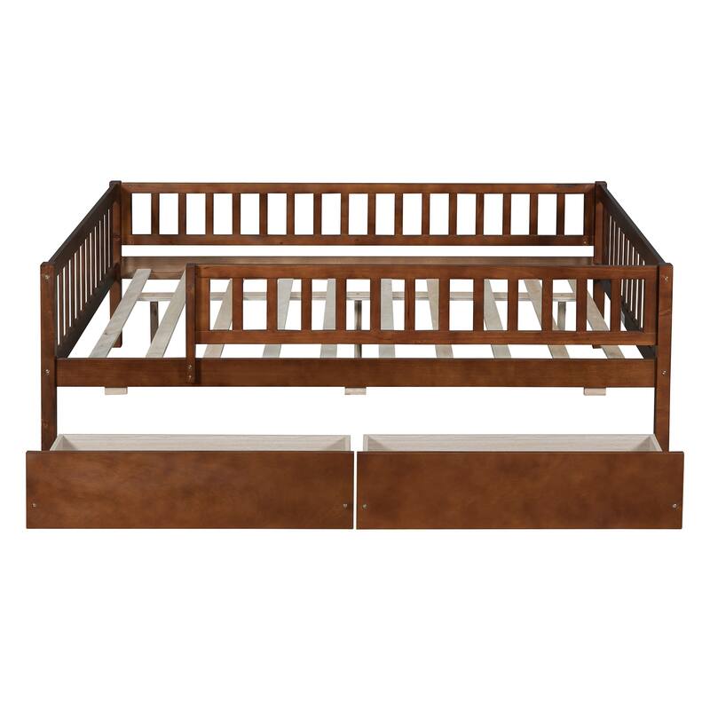 Pinewood Daybed Dual-Use Sofa Daybed with 2 Drawers, Solid Guardrail