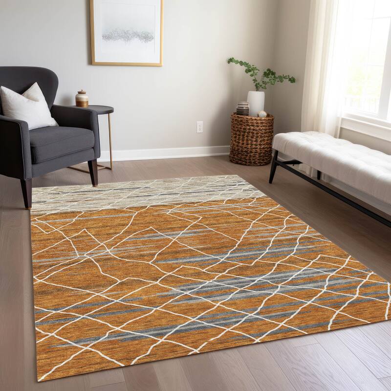 Machine Washable Indoor/ Outdoor Modern Global Chantille Rug - Terracotta - 10' x 14'