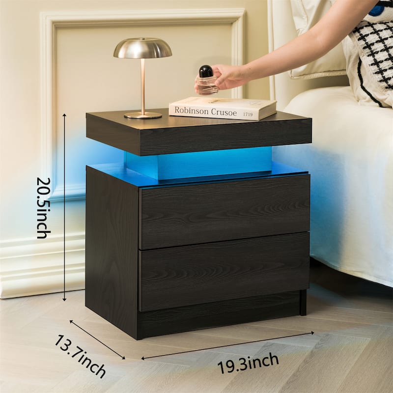 Modern 2-Drawer LED Nightstand with Built-in Lights