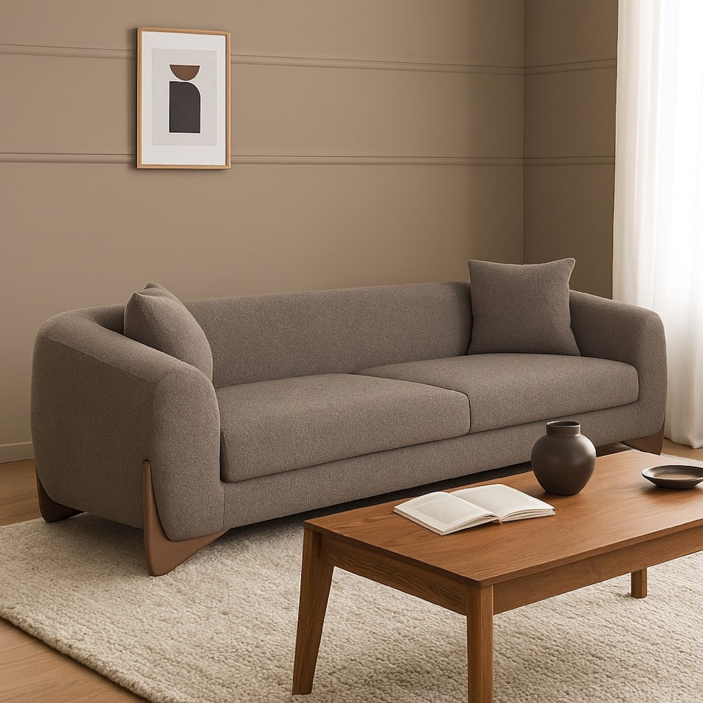 Resy Sofa, 91 Inch, 2 Accent Pillows, Toffee Brown Textured Polyester