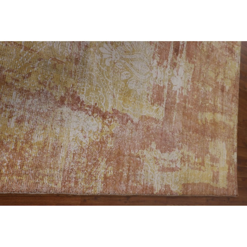 Orange Abstract Modern Area Rug Handmade Wool Carpet - 7'10"x 9'9"