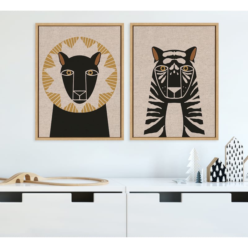 Kate and Laurel Sylvie Lion Tiger Canvas Art by Hannah Beisang
