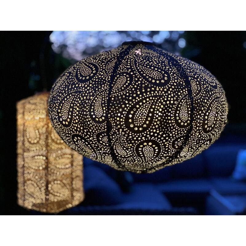 Oval Paisley LED Lighted Bazaar Lantern - 16.5" - Green