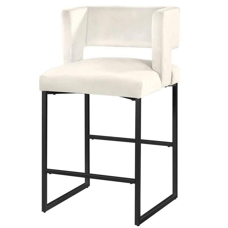 Modern Contemporary 27 Inch Counter Stool Set of 2 with Velvet Upholstery, Black Metal Legs, Kitchen Side Stool