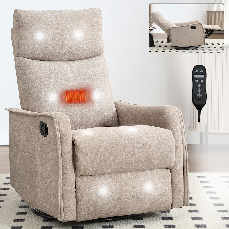 Rocker and Swivel Heat Massage Manual Recliner Chair for Living Room - Khaki