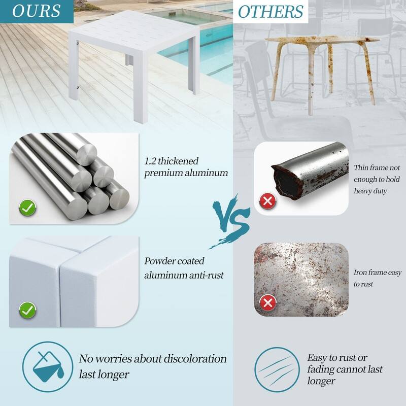 Aluminum Outdoor Coffee Table 23.6" L x 23.6" W x 17.7" H Modern Patio Table for Poolside or Garden