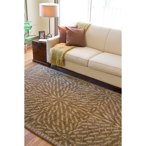 slide 2 of 4, Hand-tufted Circles of Leaves Wool Area Rug - 9' x 13' - 9' x 13' Beige - 9' x 13' - Rectangle