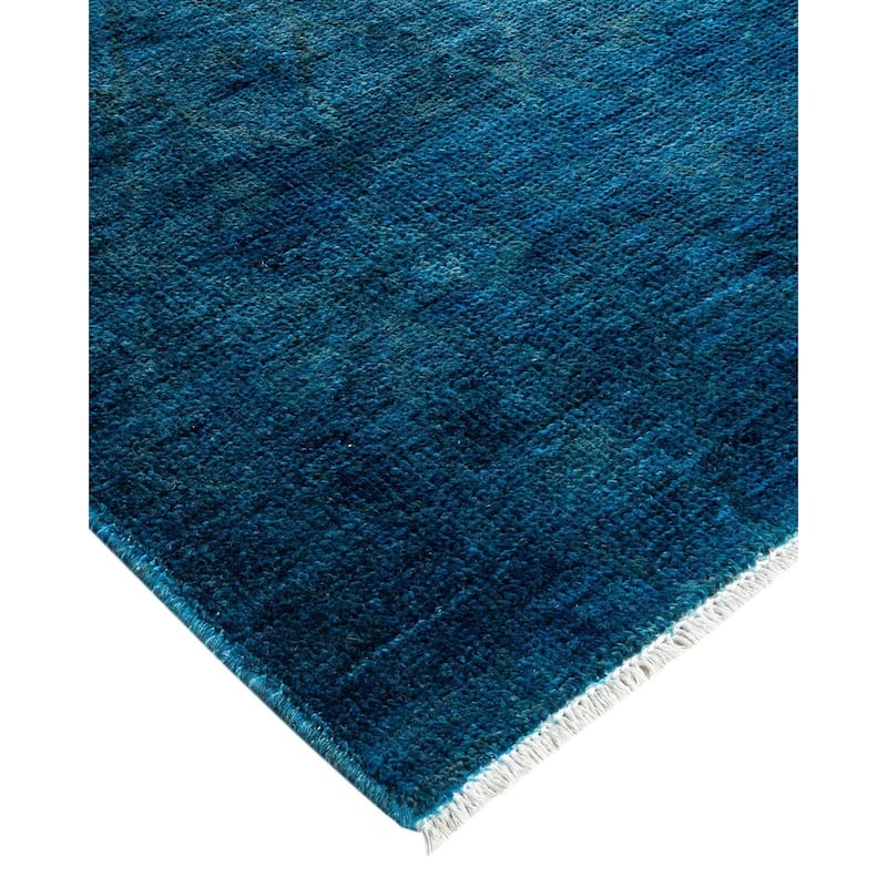 Overton Hand Knotted Wool Vintage Inspired Modern Contemporary Overdyed Blue Area Rug - 4' 3" x 5' 9"