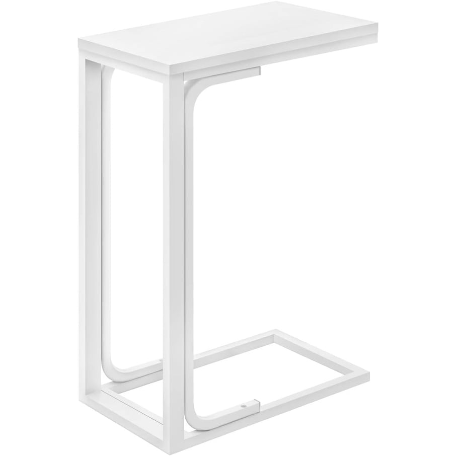 Modern White C-Shaped Accent Table for Living Room, Bedroom - End/Side Table with Metal Frame