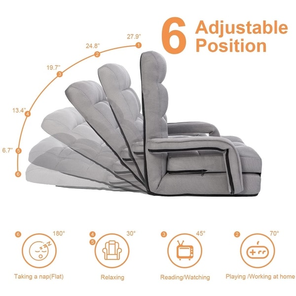 dimension image slide 2 of 7, Adjustable 6-Position Floor Chair Folding Lazy Gaming Sofa,Indoor Chaise Lounge Sofa