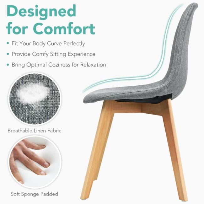 4Pcs Modern Dining Chair Set with Wood Legs and Fabric Cushion Seat - 20" x 18.5" x 33" (L x W x H)