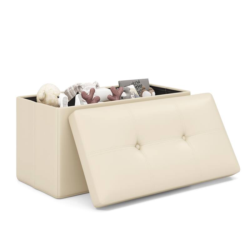 Upholstered Square Footstool with PVC Leather Surface for Bedroom