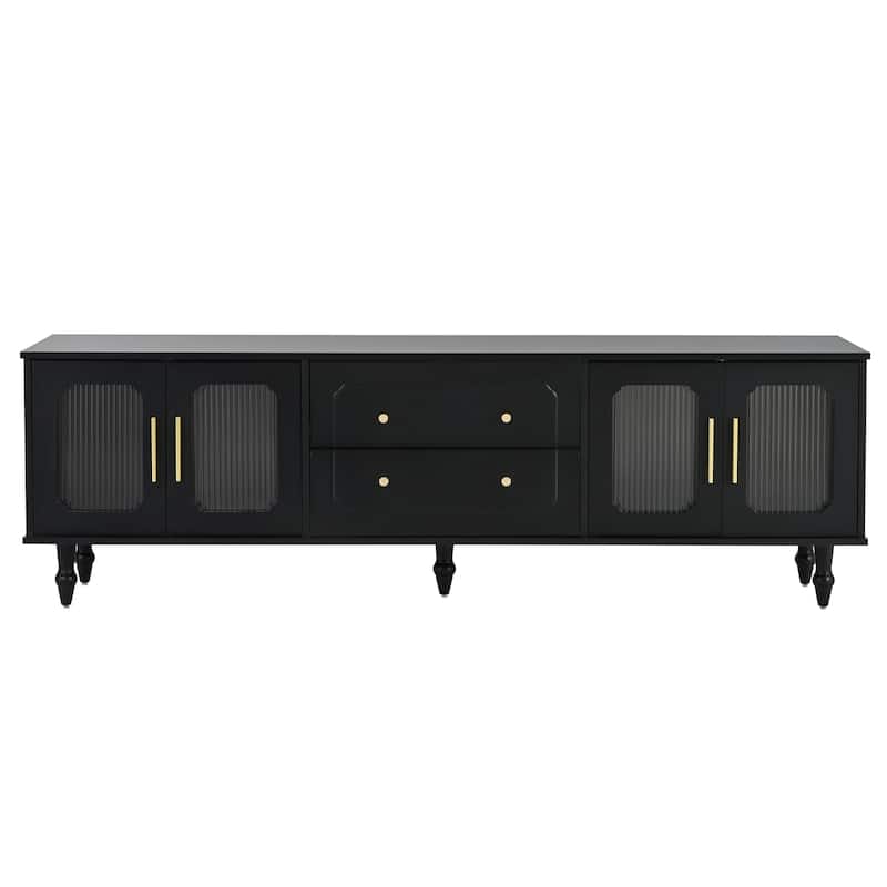 69.6" TV Stand with Fluted Glass Doors, 2 Drawers and Cabinets for TVs Up to 78"