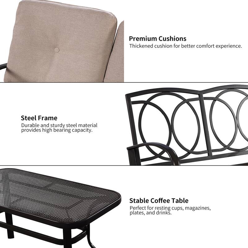 2PCS Patio Furniture Set with Loveseat Bench and Coffee Table