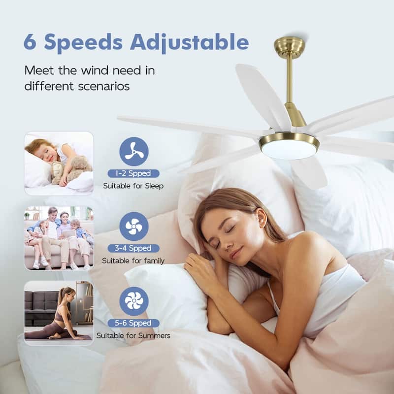 MLiAN Wood Blade LED Ceiling Fan Remote Control 6-Speed DC - 60''