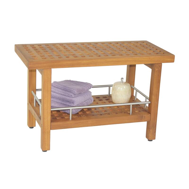 Patented Grate Teak & Stainless Shower Bench with Shelf