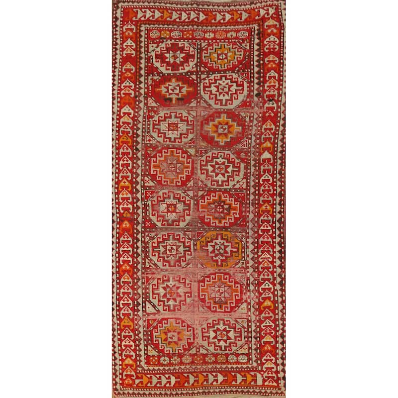 Hand Knotted Oriental 100% Wool Carpet Transitional Geometric Red Anatolian Runner Rug - 9' 9'' X 3' 8''