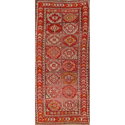 Hand Knotted Oriental 100% Wool Carpet Transitional Geometric Red Anatolian Runner Rug - 9' 9'' X 3' 8''