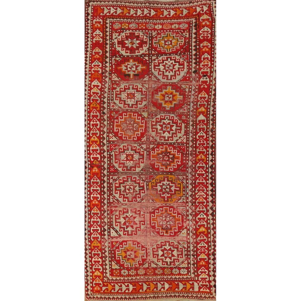 Hand Knotted Oriental 100% Wool Carpet Transitional Geometric Red Anatolian Runner Rug - 9' 9'' X 3' 8''