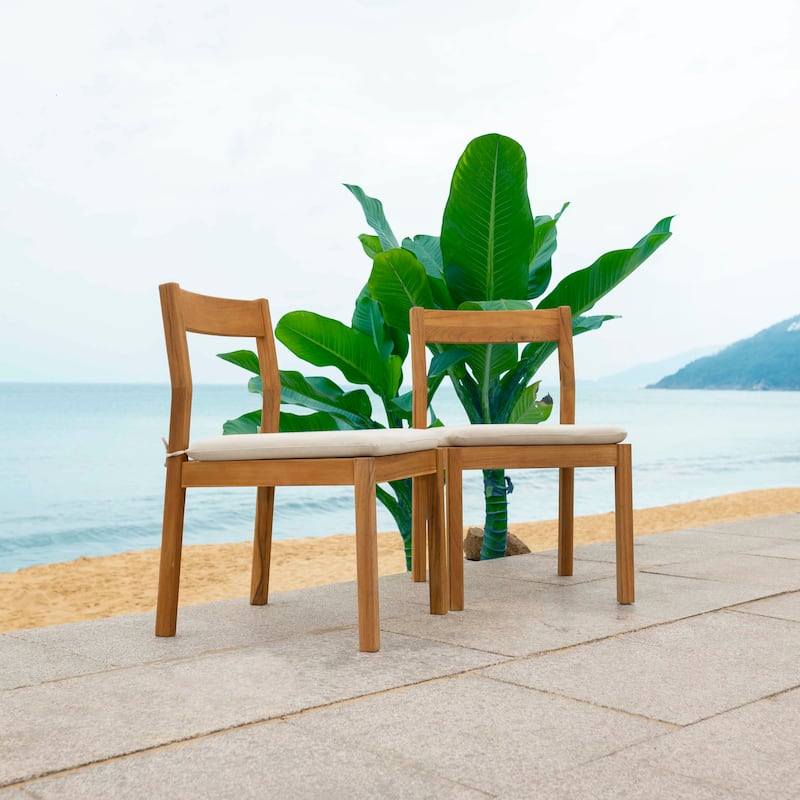 SAFAVIEH Couture Mayaguana Brazilian Teak Dining Chair (Set of 2) - 20"W x 22"D x 33"H