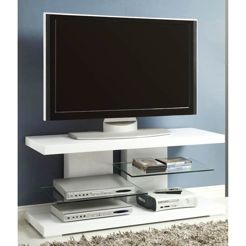Modern Chic Design Glossy White Display TV Console with Glass Shelves