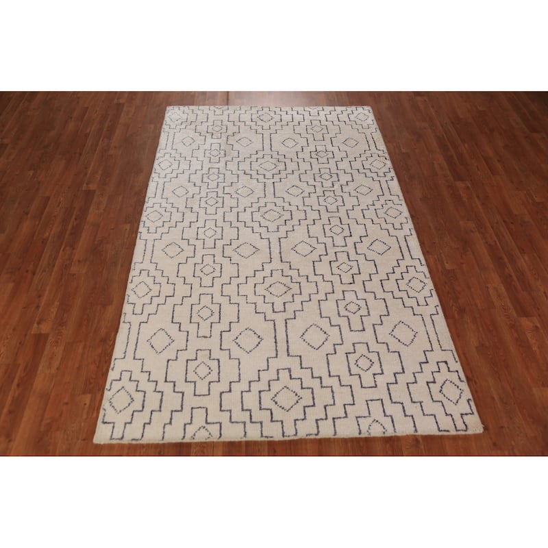 All-Over Geometric Moroccan Modern Area Rug Hand-Knotted Wool Carpet - 4'10" x 7'10"