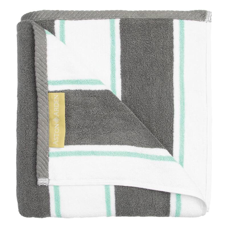 Aston & Arden Oversized Pinstriped Resort Beach Towel - 35x70 - Grey/Green