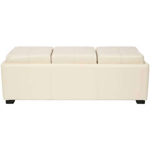 SAFAVIEH Broadway Triple Tray Flat Cream Leather Storage Ottoman