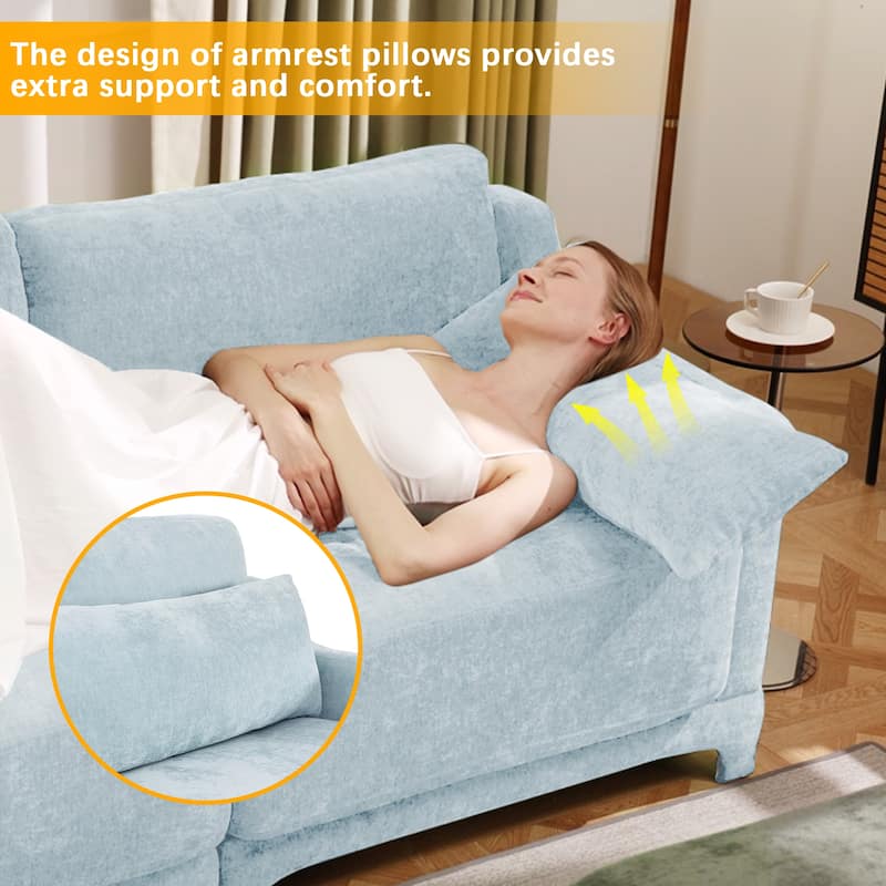 141.7" Chenille Modular 4-Seater Sofa with Movable Ottoman, High-Resilient Sponge, and Ergonomic Wooden Base