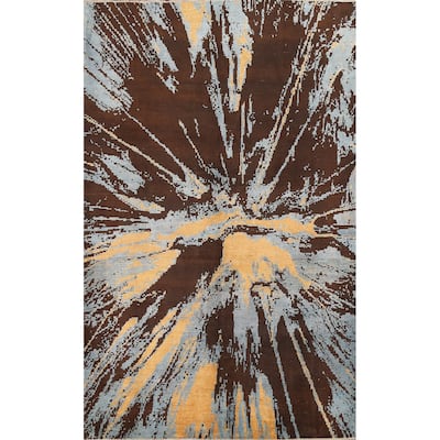 Contemporary Abstract Vegetable Dye Area Rug Hand-knotted Wool Carpet - 6'9" x 9'8"