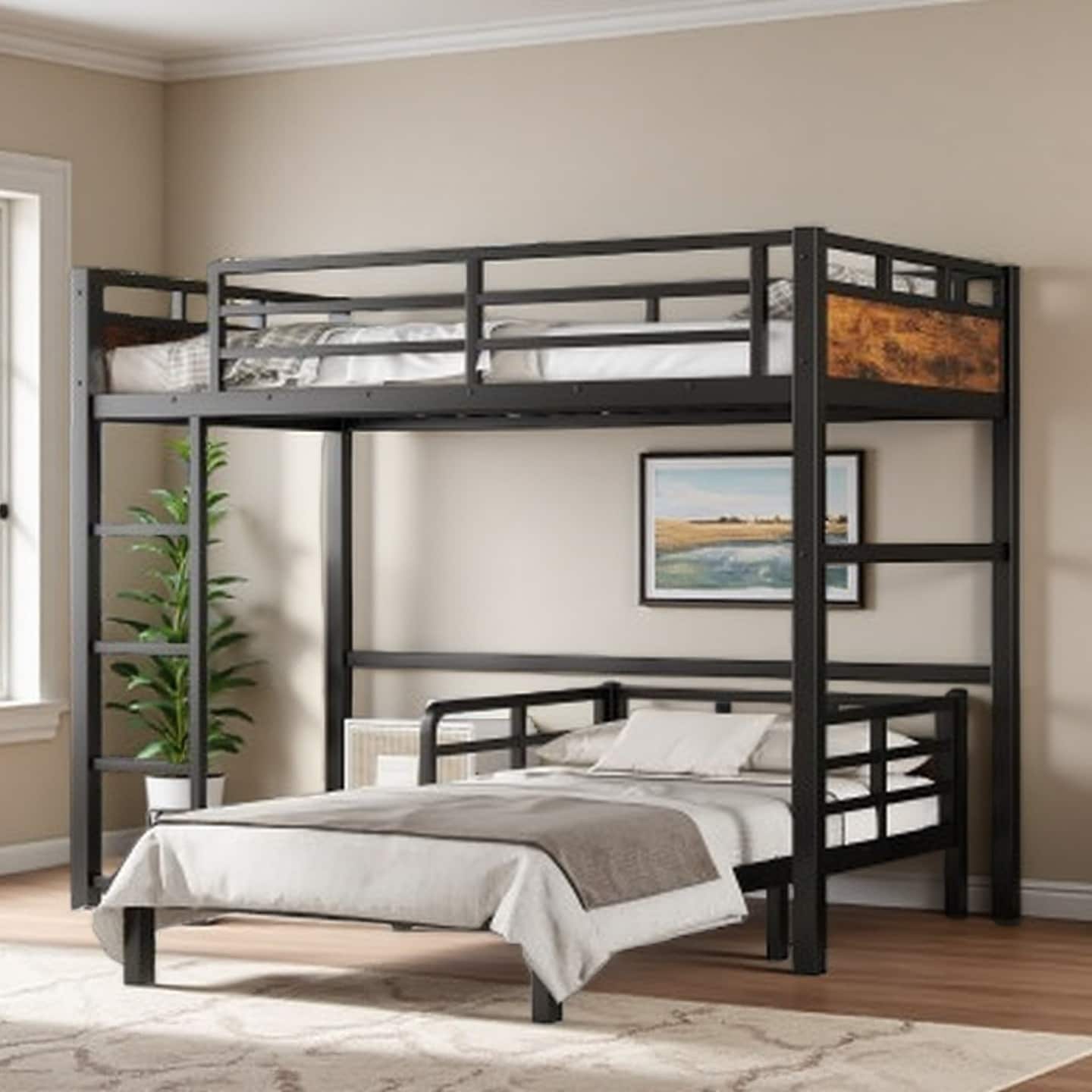 Twin XL Over Twin XL Metal Bunk Bed with Detachable Loft & Platform Beds, Raised Safety Rails, Versatile Split Design