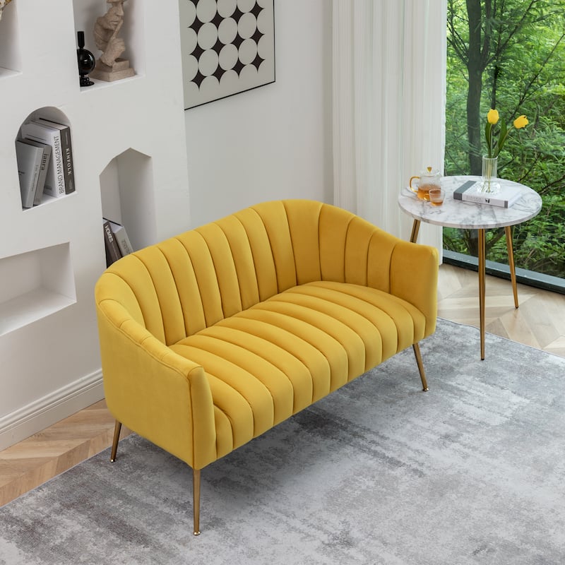 SEYNAR Modern Glam Comfy 50" Metal Legs Curved Sofa 2 Seaters Loveseat with Tufted Back