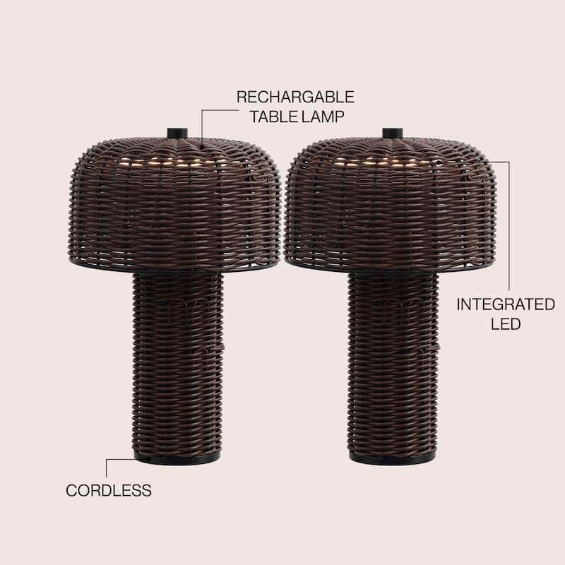 10" Indoor/Outdoor Wicker Rechargeable/Cordless Dimmable LED Table Lamp (Set 2)