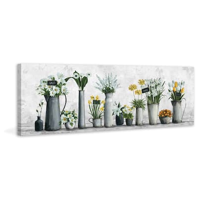 'White and Yellow Flowers' Painting Print on Wrapped Canvas